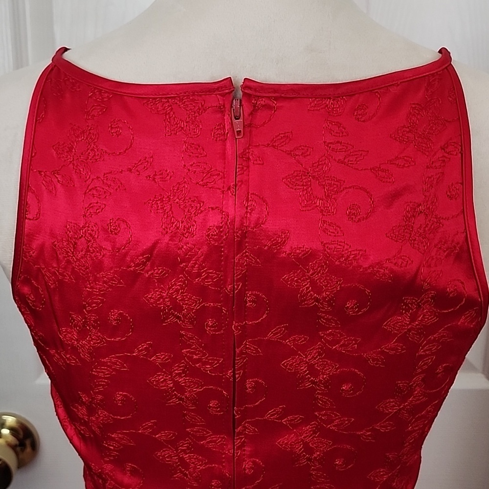 Vintage Jessica McClintock Red Satin Jacquard Dress - Picture 5 of 7